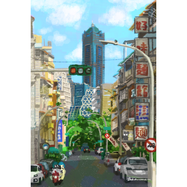 【黑面皮獸插畫工作室】明信片-高雄85大樓街景 【黑面皮獸插畫工作室】明信片-高雄85大樓街景