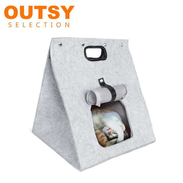 舒眠羊毛氈折疊手提式多用帳篷貓窩(兩色可選)