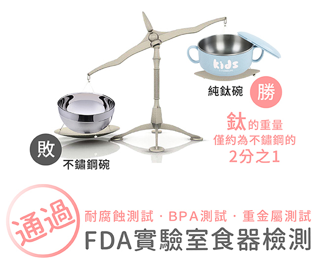 純鈦兒童學習杯注水碗組 世界上唯一完全無毒的金屬 純鈦 比不鏽鋼輕巧 通過FDA實驗室食器檢測