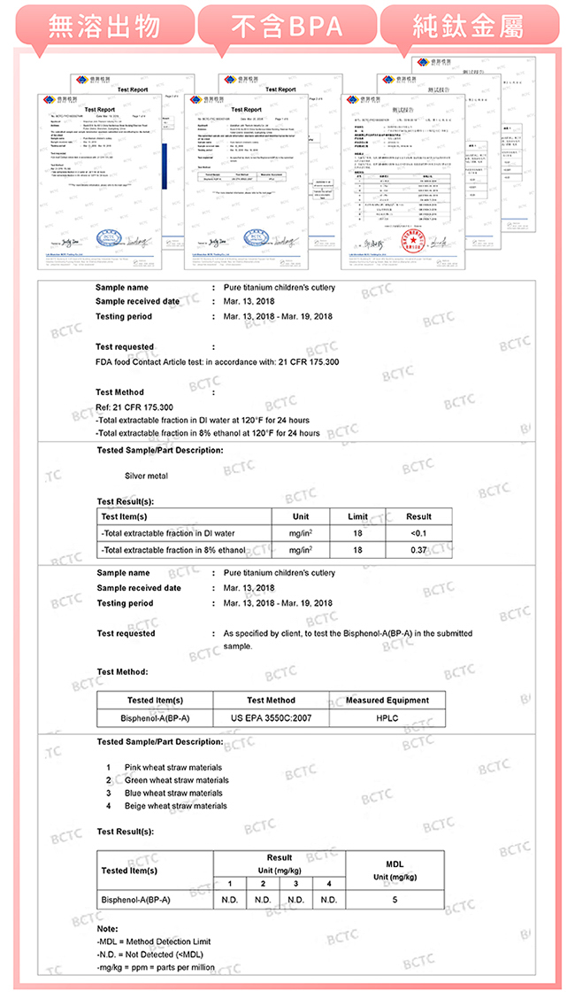 純鈦兒童學習杯注水碗組 通過FDA實驗室食器檢測 證書