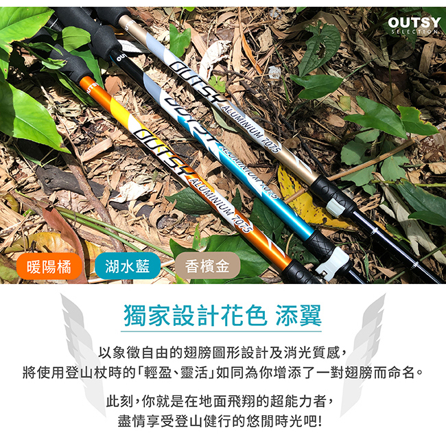極輕三節伸縮外鎖式鋁合金長手柄添翼登山杖 獨家花色添翼設計說明