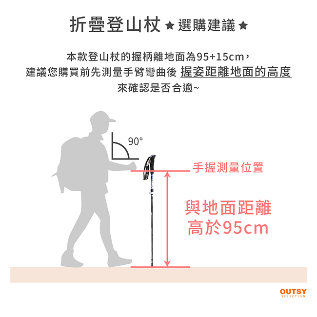 折疊登山杖選購建議 依個人身高與手離地的距離參考選購