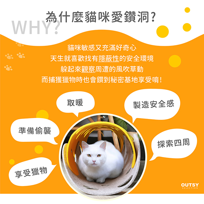 羊毛氈拼接起司洞洞遊戲貓隧道 貓咪愛鑽洞的原因 探索四周 準備偷襲 取暖休憩 安全感