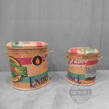 塗鴉收納矮凳 A款 - 仿舊工業風家具 收納鐵皮圓筒 兩件式 塗鴉收納矮凳 A款 - 仿舊工業風家具 收納鐵皮圓筒 兩件式