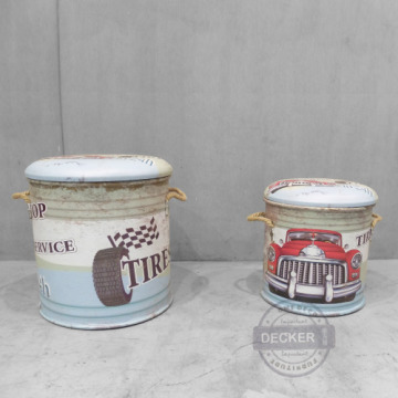 塗鴉收納矮凳 C款 - 仿舊工業風家具 收納鐵皮圓筒 兩件式 塗鴉收納矮凳 C款 - 仿舊工業風家具 收納鐵皮圓筒 兩件式