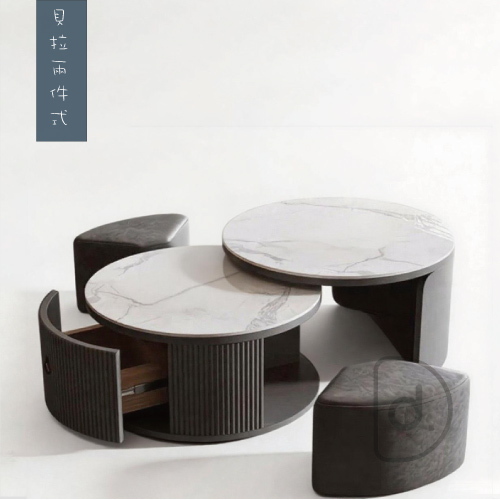 貝拉兩件式石板茶几 - 雙圓兩件式 附雙矮凳 現代藝術 貝拉兩件式石板茶几 - 雙圓兩件式 附雙矮凳 現代藝術