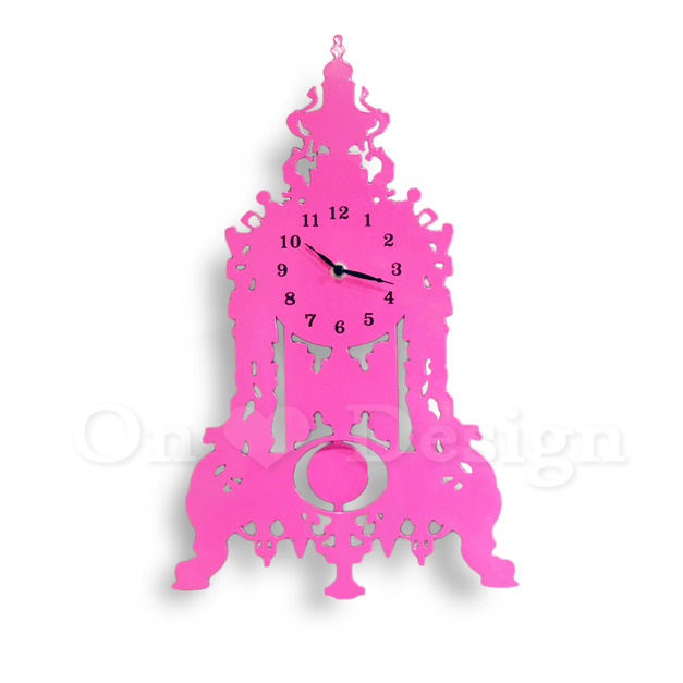 法式 北歐 鐵件  客廳 走廊掛鐘 趣味設計 城堡 鐘擺 掛鐘 時鐘 - 桃紅色  法式 北歐 鐵件  客廳 走廊掛鐘 趣味設計 城堡 鐘擺 掛鐘 時鐘 - 桃紅色