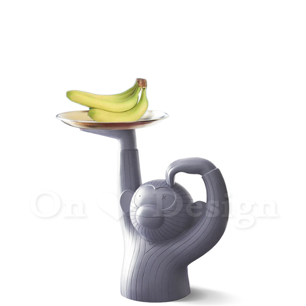 丹麥 北歐風  創意禮品 擺飾  樹脂 擺件 裝飾品 猴子 金屬托盤 -灰色 丹麥 北歐風  創意禮品 擺飾  樹脂 擺件 裝飾品 猴子 金屬托盤 -灰色