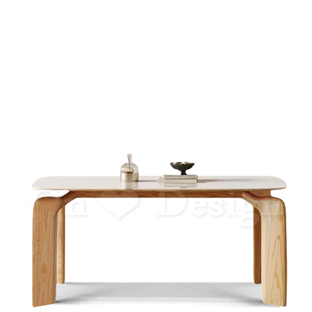 法式 極簡 餐廳桌 書桌 耐高溫 北歐 實木桌腳  瑪莉 岩板 餐桌-140CM 法式 極簡 餐廳桌 書桌 耐高溫 北歐 實木桌腳  瑪莉 岩板 餐桌-140CM