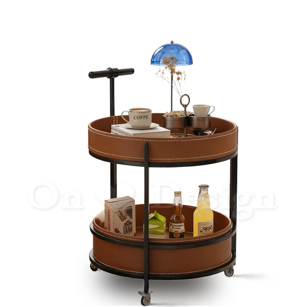 美式 極簡 客廳 邊桌 皮佐 雙層 圓形 馬鞍皮 推車 茶几-咖啡色 美式 極簡 客廳 邊桌 皮佐 雙層 圓形 馬鞍皮 推車 茶几-咖啡色
