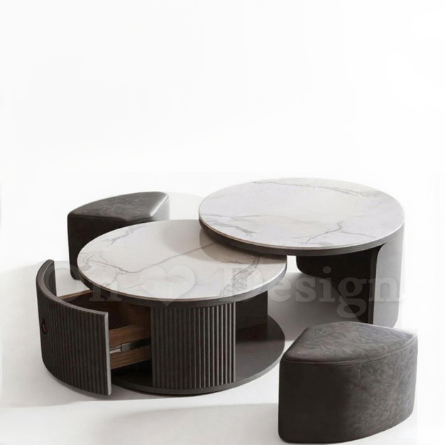 復古 美式 風格家具 燒岩桌面 貝拉 兩件式 矮凳 岩板圓形 茶几-灰色 復古 美式 風格家具 燒岩桌面 貝拉 兩件式 矮凳 岩板圓形 茶几-灰色