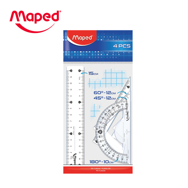 【法國Maped】學用透明幾何製圖尺4件組