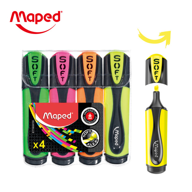 【法國Maped】超軟筆頭螢光筆4色組