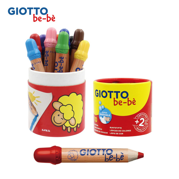 【義大利 GIOTTO】可洗式寶寶木質蠟筆10色(筆筒裝)A款