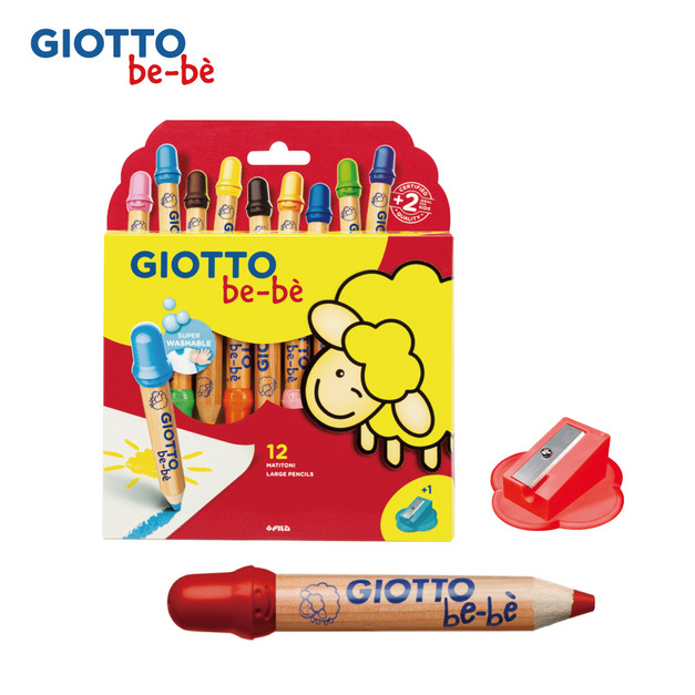 【義大利 GIOTTO】可洗式寶寶木質蠟筆(12色)A款