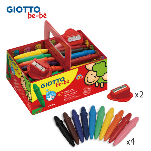 【義大利 GIOTTO】 寶寶不沾手胖蠟筆手提組(40支)