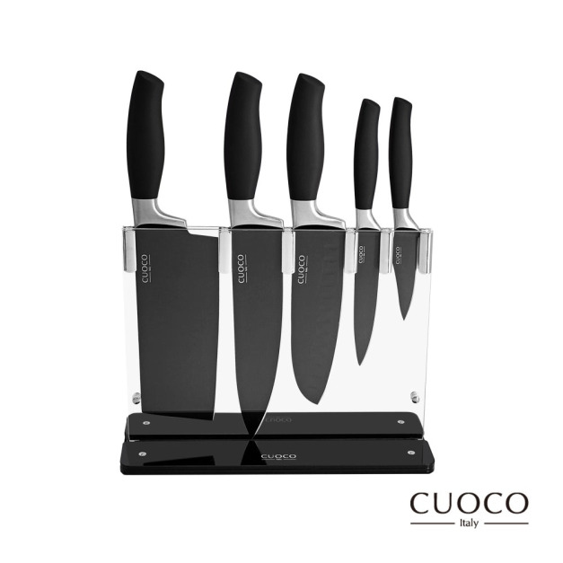 【義大利CUOCO】未來領航系列-星曜烯金刀具組(切片刀+廚師刀+三德刀+萬用刀+果皮刀) 【義大利CUOCO】未來領航系列-星曜烯金刀具組(切片刀+廚師刀+三德刀+萬用刀+果皮刀)