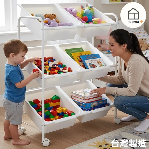 【Roomix】6格斜口收納推車-台灣製|三層/二排|零食收納|玩具收納盒|廚房置物架|移動式小推車