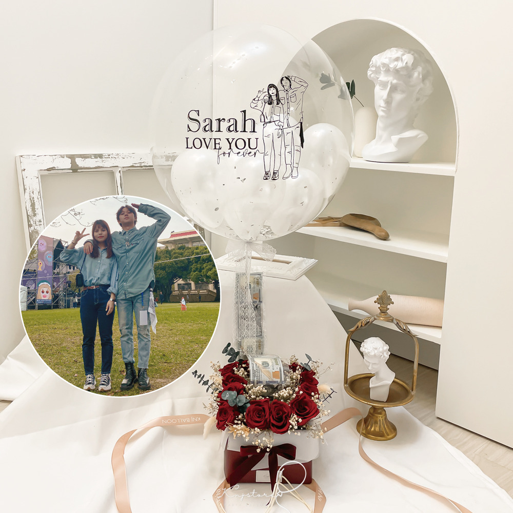 【永生花款】似顏繪.驚喜飛天鈔票熱氣球花禮 【永生花款】似顏繪.驚喜飛天鈔票熱氣球花禮