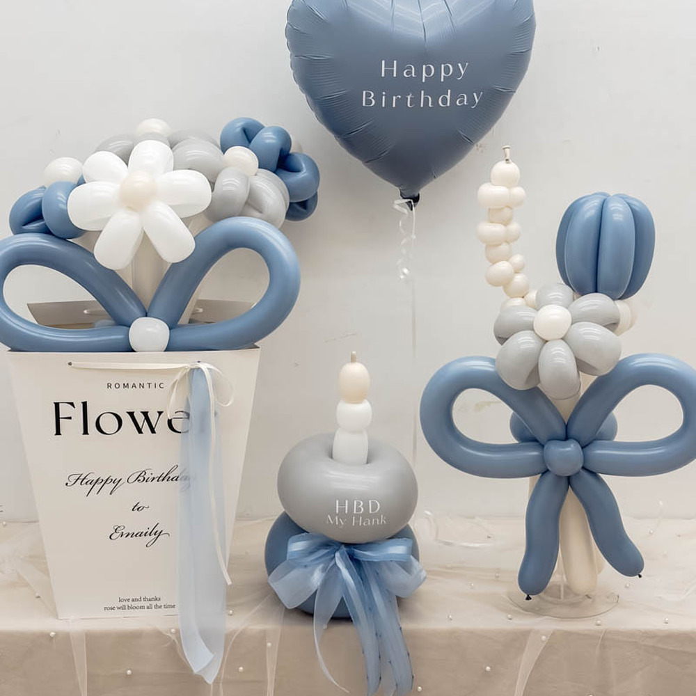 藍灰緞語系列生日氣球花組合(氣球花束&盒裝花束&生日蛋糕花&莫蘭迪藍色愛心氣球) 藍灰緞語系列生日氣球花組合(氣球花束&盒裝花束&生日蛋糕花&莫蘭迪藍色愛心氣球)