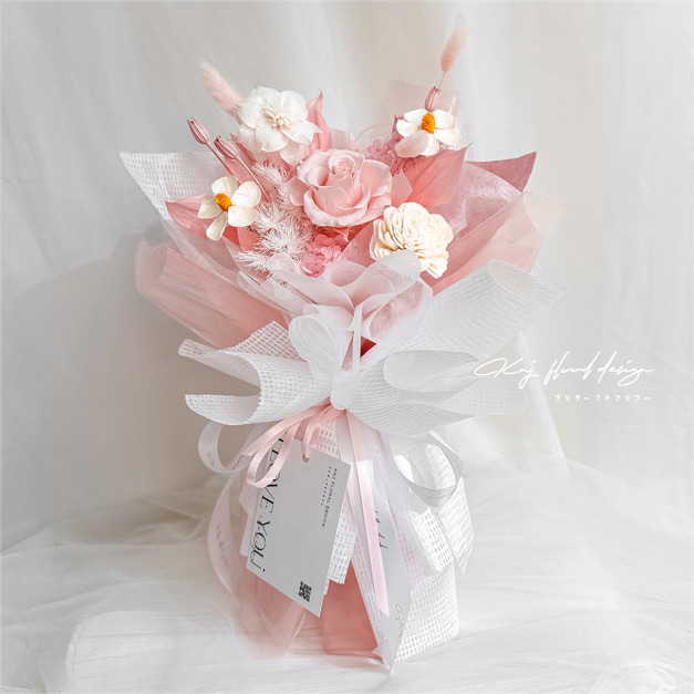 粉紅緋戀・單朵永生玫瑰花束 +NT1,280