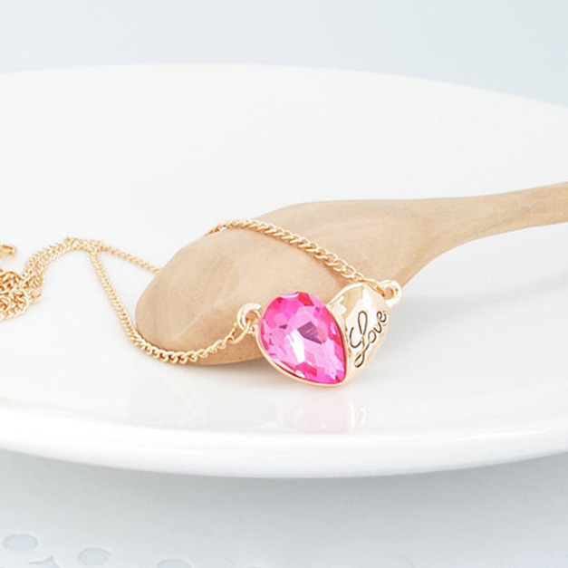 情比金堅幸福曙光真愛之心水晶鎖骨鍊 情比金堅幸福曙光真愛之心水晶鎖骨鍊