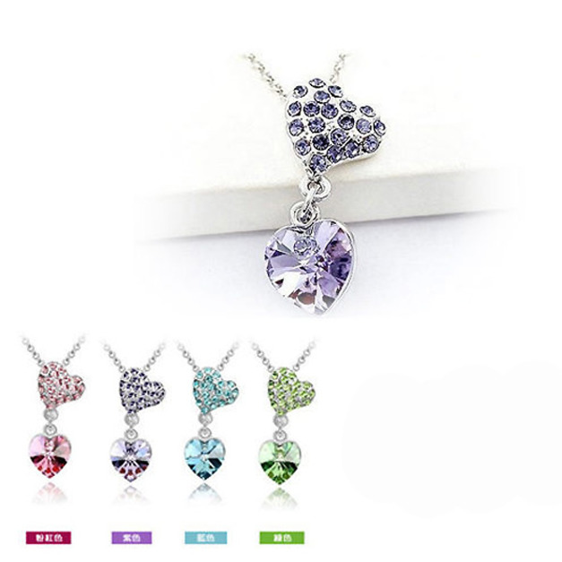 典藏珍愛雙心相伴水晶項鍊-四色 典藏珍愛雙心相伴水晶項鍊-四色