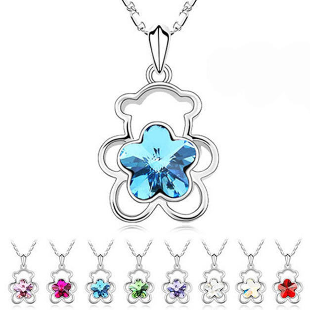 頂級奧地利水晶浪漫花小熊項鍊 頂級奧地利水晶浪漫花小熊項鍊