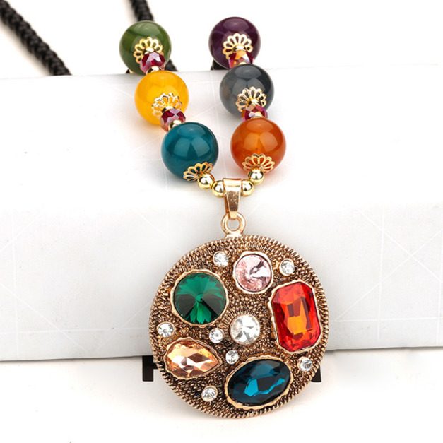 華麗波希米亞貴族超吸睛長項鍊-五彩寶石圓牌 live 華麗波希米亞貴族超吸睛長項鍊-五彩寶石圓牌 live