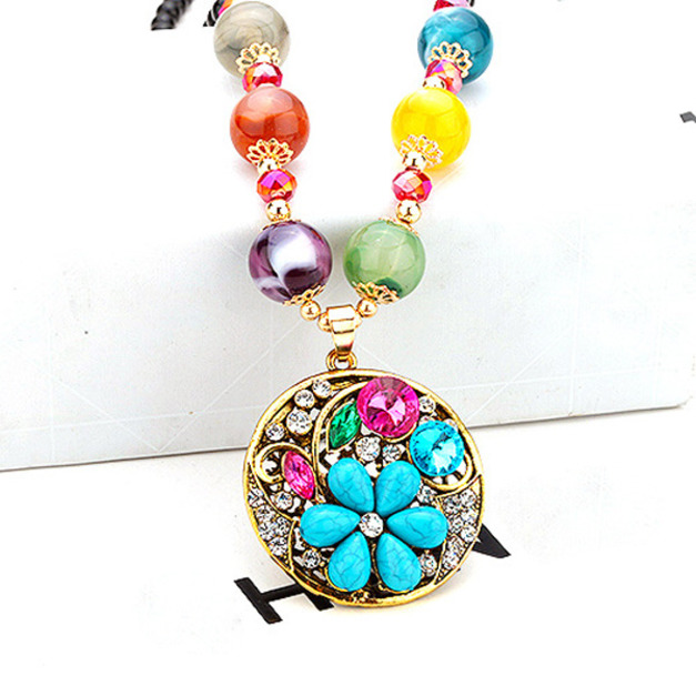 華麗波希米亞貴族超吸睛長項鍊-藍色圓牌小花 live 華麗波希米亞貴族超吸睛長項鍊-藍色圓牌小花 live