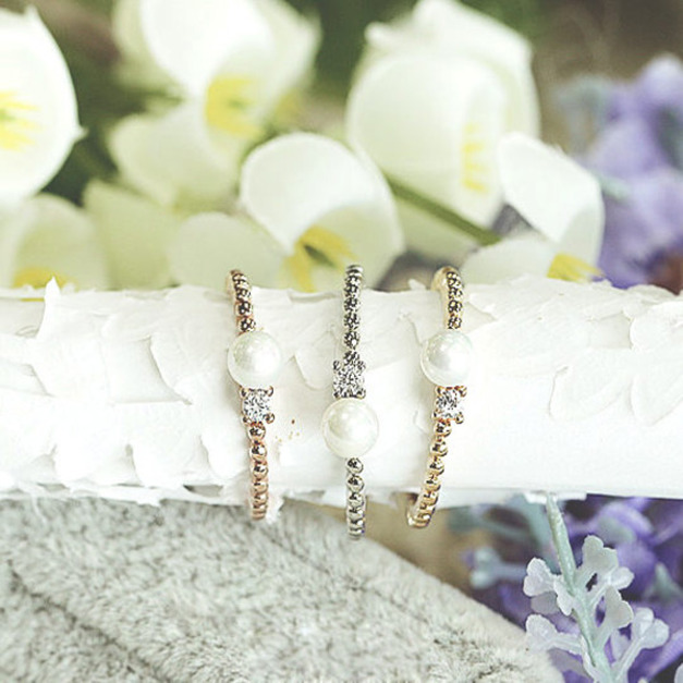 簡約時尚風格珍珠設計優質戒指3色 簡約時尚風格珍珠設計優質戒指3色