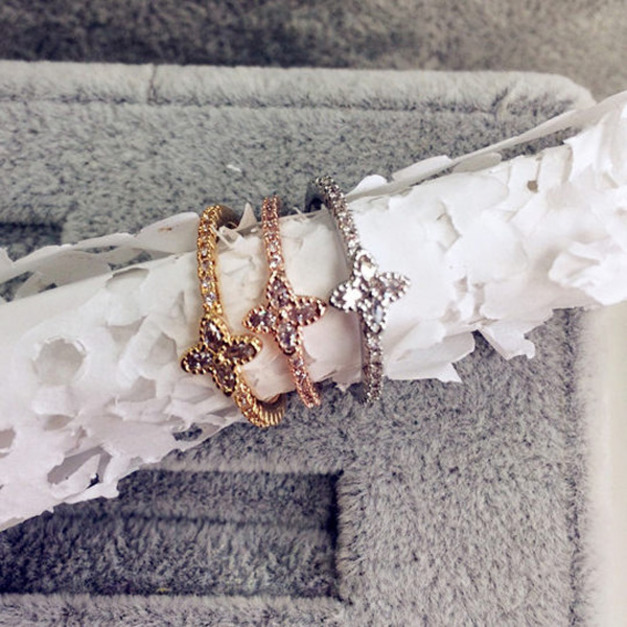 可愛名媛夢幻閃鑽幸運草戒指3色 可愛名媛夢幻閃鑽幸運草戒指3色