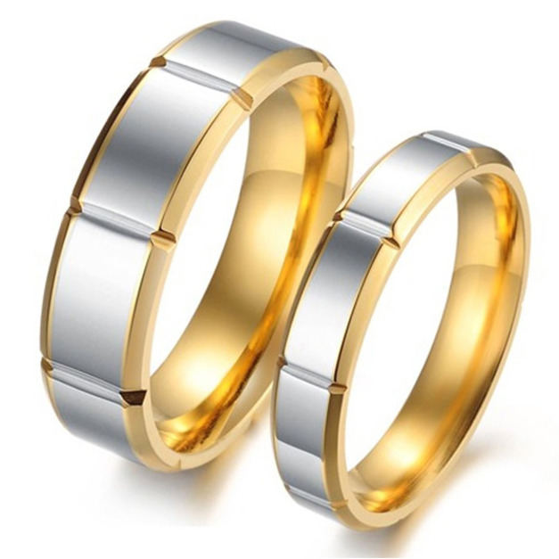 愛的階梯香檳金氣質銀男女對戒-開運版 愛的階梯香檳金氣質銀男女對戒-開運版