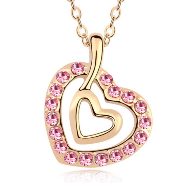 甜美雙心相伴玫紅鑽鎖骨鍊 甜美雙心相伴玫紅鑽鎖骨鍊