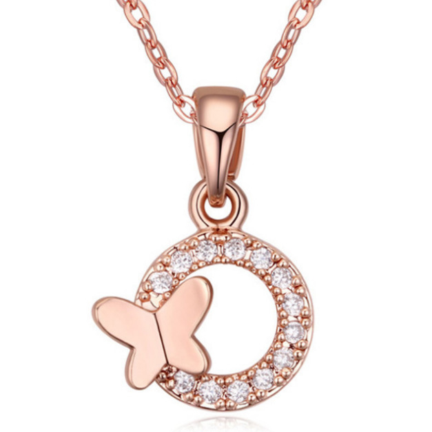 閃耀光圈鑲鑽蝴蝶玫瑰鎖骨鍊 閃耀光圈鑲鑽蝴蝶玫瑰鎖骨鍊