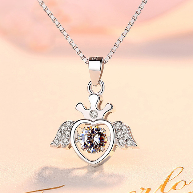 高級925純銀天使心女神鑲鑽鎖骨項鍊 高級925純銀天使心女神鑲鑽鎖骨項鍊
