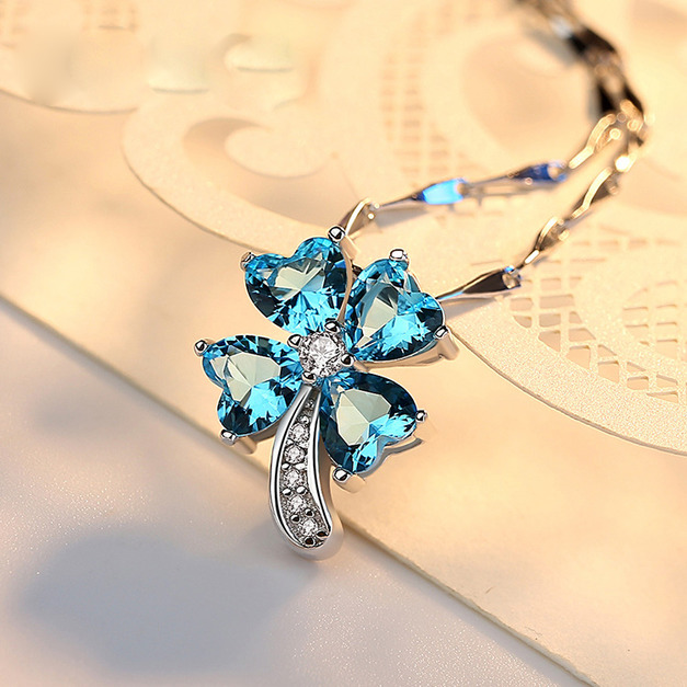 高級S925純銀夢幻彩鑽幸運草鎖骨項鍊 高級S925純銀夢幻彩鑽幸運草鎖骨項鍊