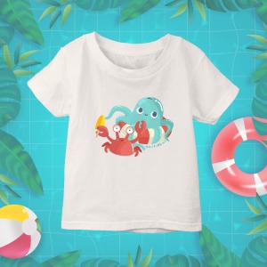 泳圈章魚逗螃蟹 T恤-小孩款 泳圈章魚逗螃蟹 T恤-小孩款