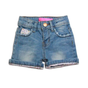 小碎花剪接丹寧短褲-藍 小碎花剪接丹寧短褲-藍