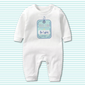 Hello, I am 土耳其藍名牌 姓名客製 長袖連身衣 Hello, I am 土耳其藍名牌 姓名客製 長袖連身衣