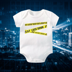 封鎖線 短袖包屁衣 白 封鎖線 短袖包屁衣 白