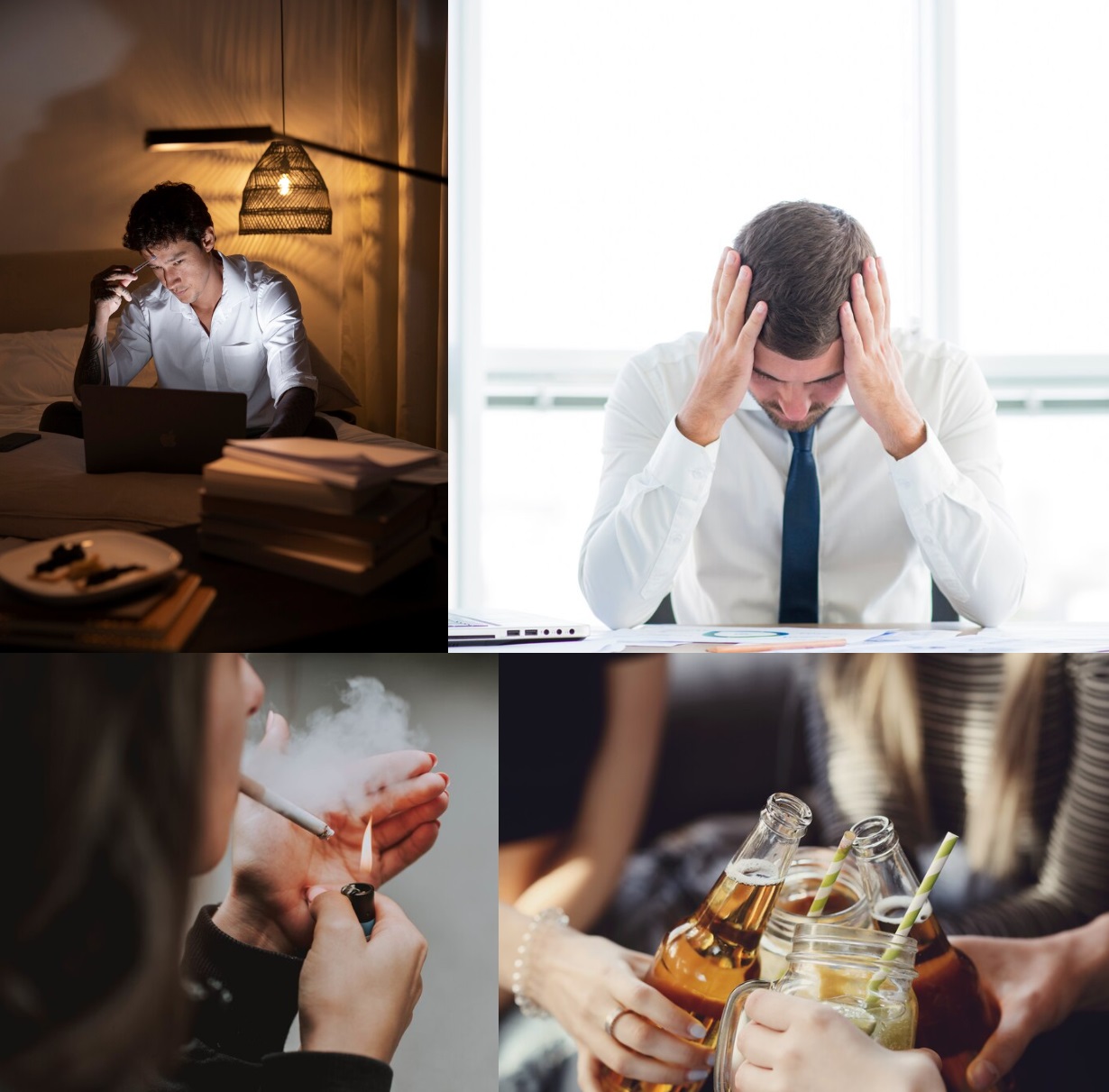 膠原蛋白流失 生活作息不規律  經常熬夜、睡眠不足、工作壓力大,甚至是吸煙、飲酒的習慣