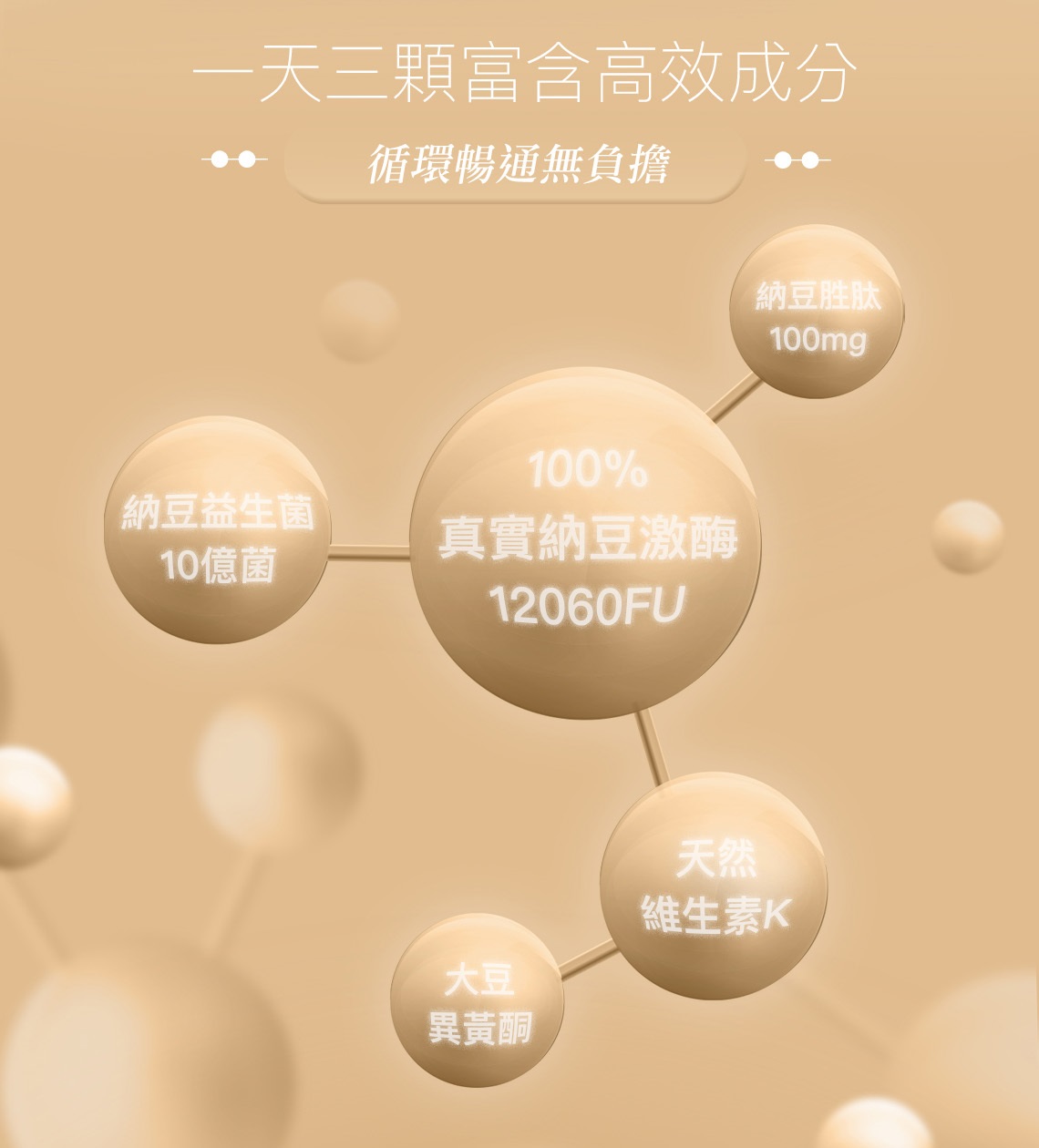 富含高效成分 循環暢通無負擔 100%真實納豆激酶12060FU 納豆益生菌10億菌 納豆胜肽10MG 天然維生素K 大豆異黃酮