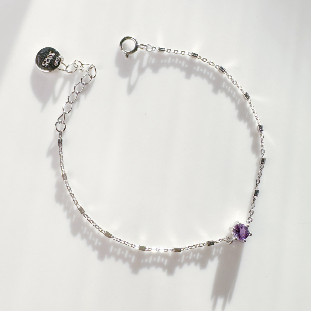 永恆單鑽紫水晶 ‧ 純銀手鍊