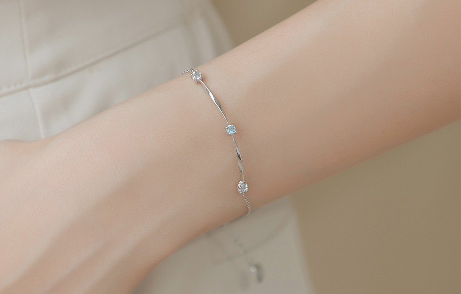 天然石│托帕石&白水晶│扭轉時光 ‧ 純銀手鍊