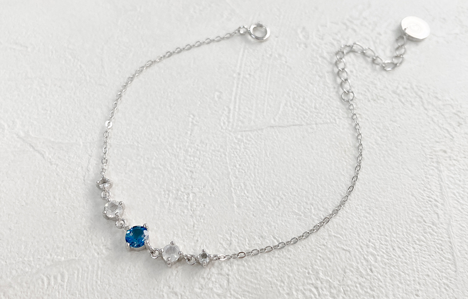 天然石│托帕石&月光石&白水晶│圓舞曲 ‧ 純銀手鍊