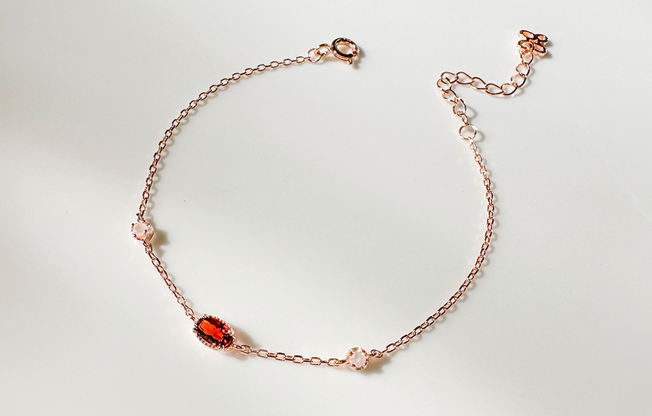 天然石│石榴石&粉水晶│慢慢時光 ‧ 純銀手鍊