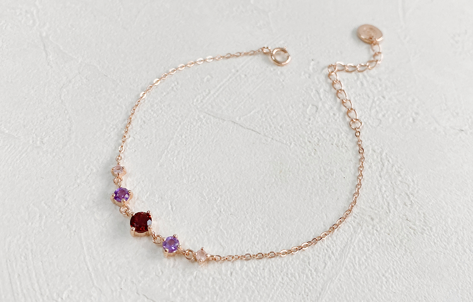 天然石│石榴石&紫水晶&粉水晶│圓舞曲 ‧ 純銀手鍊