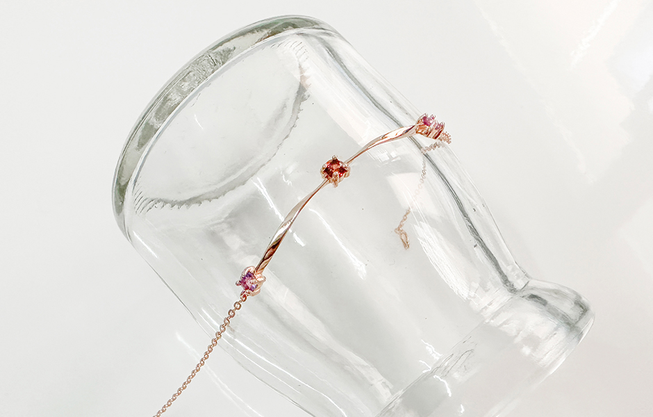 天然石│石榴石&紫水晶│扭轉時光 ‧ 純銀手鍊