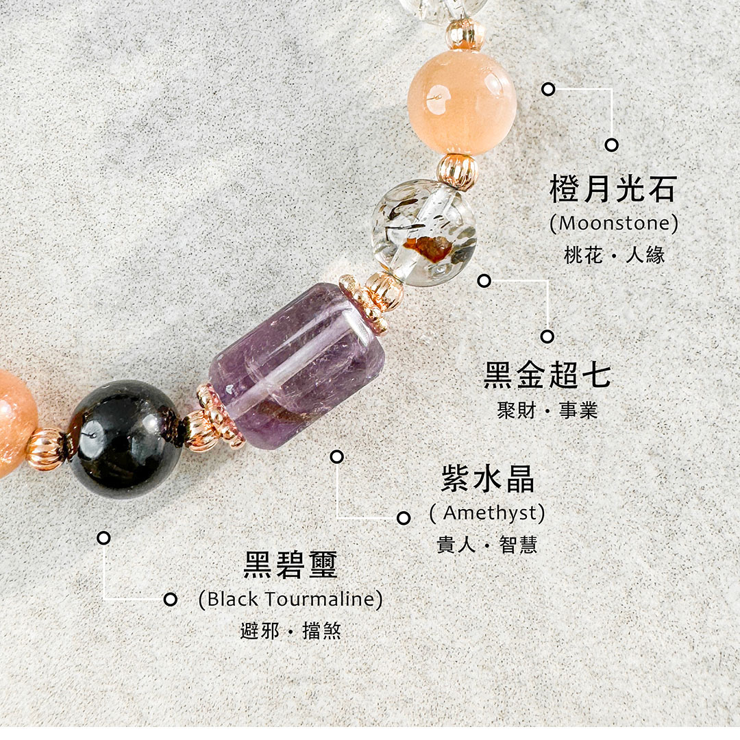 黑碧璽 ‧ 月光石 ‧ 紫水晶 ‧ 黑金超七